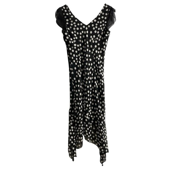 Vintage Y2K IN San Francisco Dress 11 Black Polka Dot Babydoll Asymmetrical - Picture 3 of 10